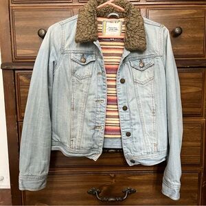 Forever 21 Light Blue Denim Jacket with Brown Collar